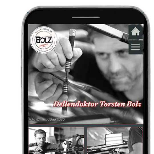 Mobiles High-End Webdesign in Schwarz-Weiß-Optik mit maßgeschneiderter Interaktion für Dellendoktor Bolz