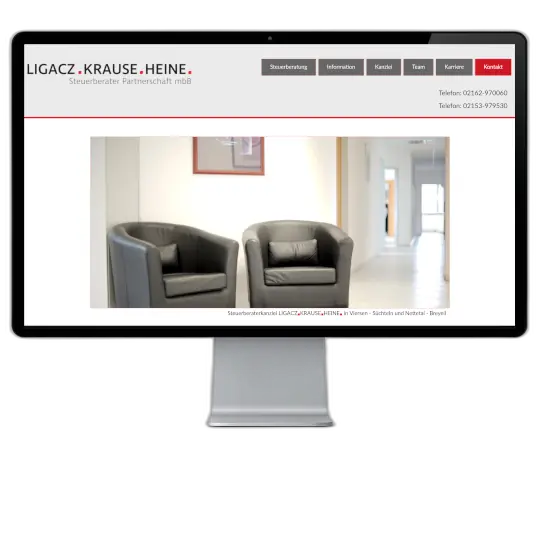 Klares Webdesign mit souveräner Typografie für die Steuerberaterkanzlei Ligacz, Krause und Heine